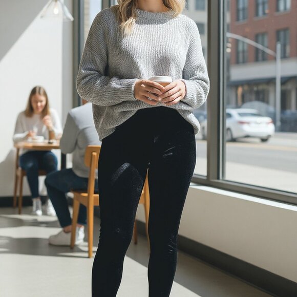 No Boundaries Black Velour Leggings 15/17 - Picture 2 of 5